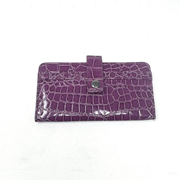Purple Faux Croc Patent Leather Checkbook Wallet - Picture 2 of 8